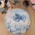 thumbnail image 3 of Blue Octopus Coastal Round 13 Inch Placemats Set of 4, Beach Starfish Nautical Coral Vintage HeatResistant Non Slip Place Mats for Dining Table, Wipeable Braided Kitchen Table Mats for Housewarming, 3 of 9
