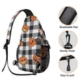 thumbnail image 3 of Sling Backpack,Checkered Halloween Pumpkin Pattern Sling Bag with Water Bottle Holder,Waterproof Sling Bag for Men/Women with Headphone Jack for Hiking,Travel, 3 of 6