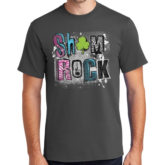 Mens Sham Rock St Patrick's Day Shamrock Tee Shirt, Medium Charcoal Gray