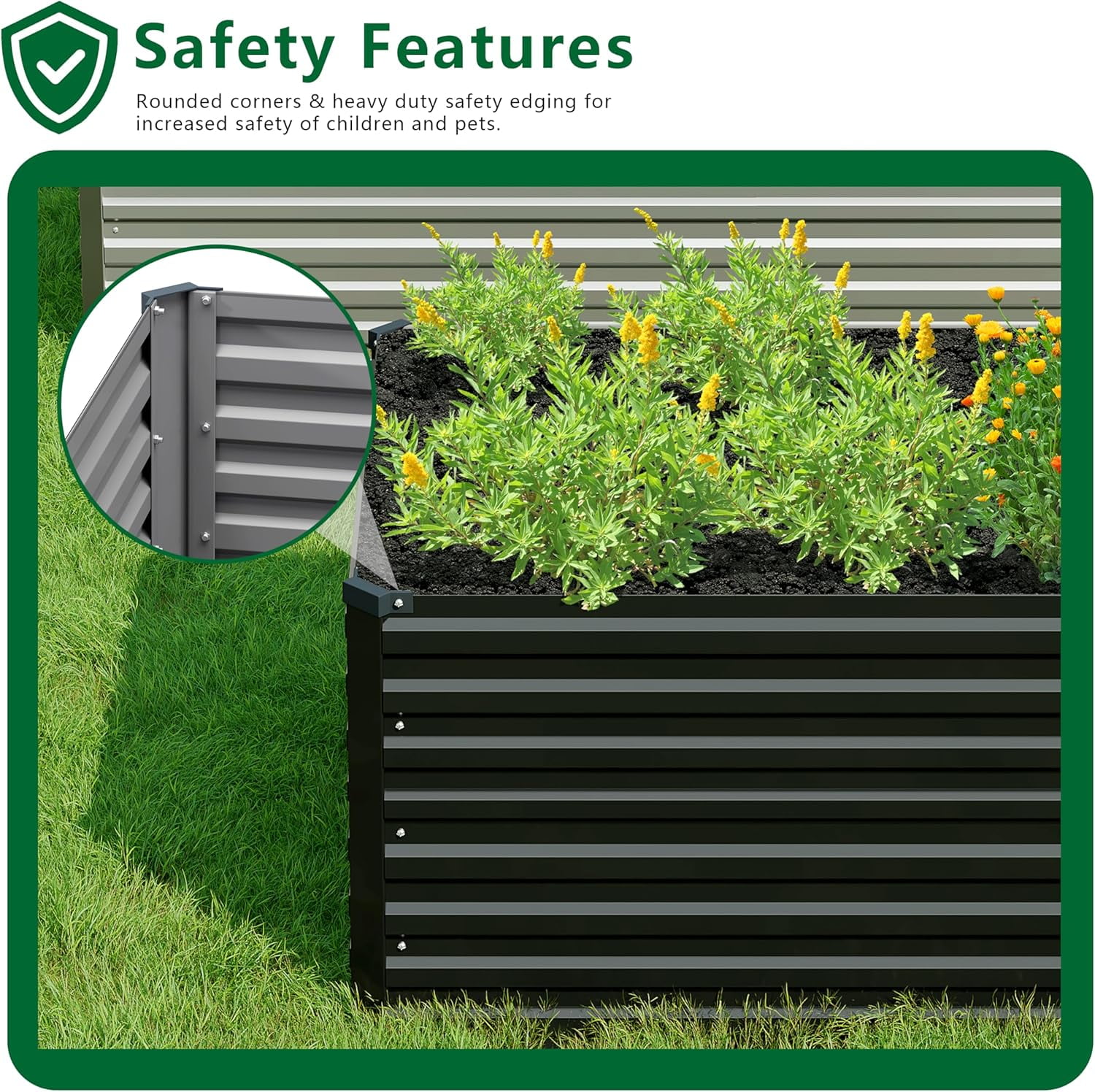 12x2x2FT Galvanized Raised Garden Bed Kit,Vegetable Plant Boxes-Rectangle Metal Flower Box,Large Planter Raised Beds Outdoor Garden for Planting,Fruit,Herb-Black