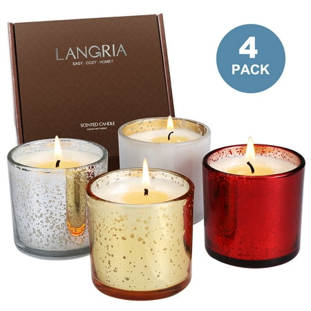 LANGRIA Set of 4 Aromatherapy Scented Candles Better Home And Garden In A Jar Glass Made of Organic 100% Soy Wax Gift Box, Burning Time 25-30