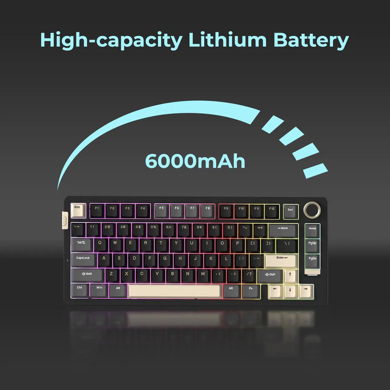 Rosewill Neon S75 Wireless Mechanical Keyboard, 80-Key Layout w/ Volume Knob, Bluetooth / 2.4GHz / USB-C, Hot-Swappable Blue Switches, RGB Backlit, 6000mAh Battery, Windows & macOS, Black