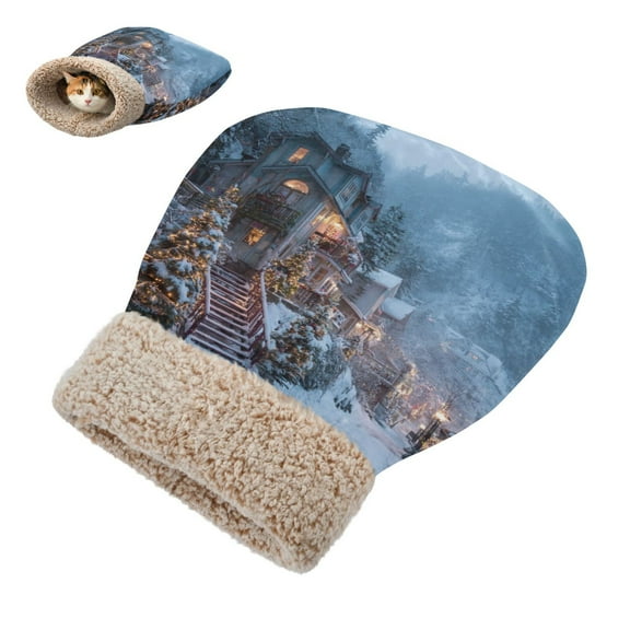 Winter Cat Sleeping Bag For Indoor Pet Sleeping Bag 18.9'x22.8' A Chirstmas House with The Light