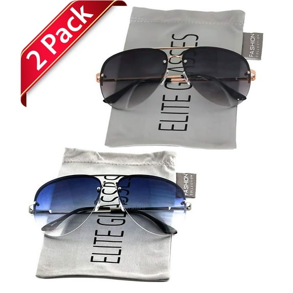 Elite Gradient Oceanic Lens Oversized Rimless Metal Frame Unisex Aviator Sunglasses