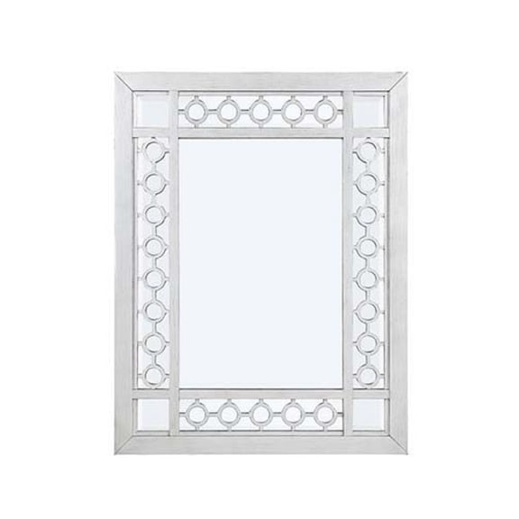 40 Inch Ornate Wood Mirror Portrait Round Cut Out Design White - Saltoro Sherpi