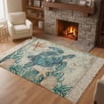 thumbnail image 3 of Teal Coastal Turtle Washable Area Rug 3'x5', Vintage Summer Beach Nautical Coral Woven Cotton Tassels Kitchen Rugs, Non Slip Indoor Door Mat Throw Carpet for Entryway Living Room Nursery Laundry Room, 3 of 9