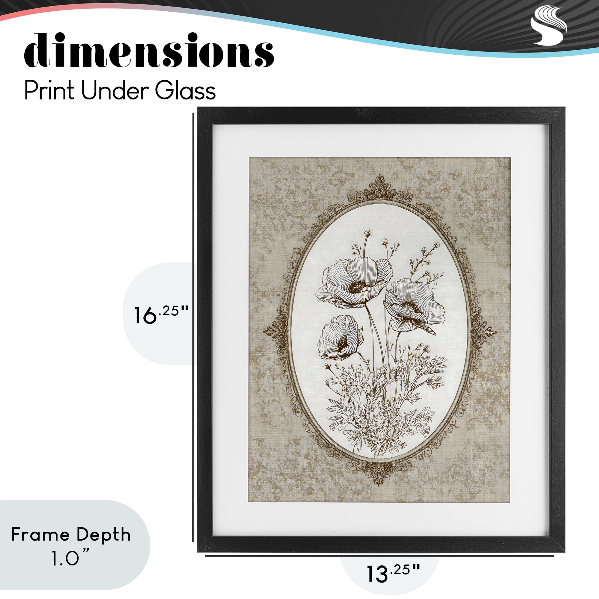Stupell Industries Vintage Floral Sketch of Poppies Black Framed Print Under Glass, design by Ink Drop Loft