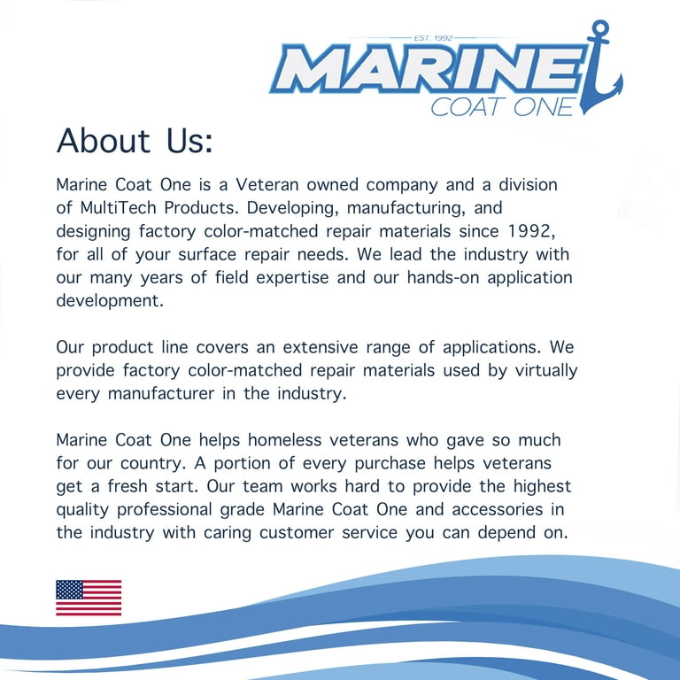 Marine Coat One, Gelcoat Repair Kit For Boat with Complete Color Match Set,  Fiberglass Gel Coat Restoration
