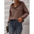 thumbnail image 5 of Women Sweaters Fall Winter Clothes Long Sleeve Button Up Ruffle Crew Neck Casual Knitted Pullover Tops Brown M, 5 of 8
