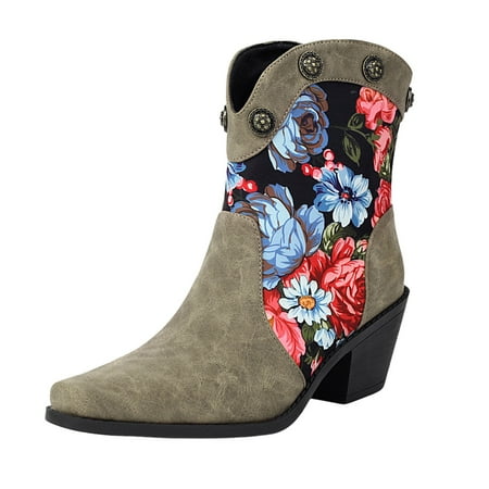 OJSFQUFP Non Slip Shoes for Women Fashionable and Versatile Splicing Color Short Tube Boots Pointed Toe Women s Boots Platform Boot Grey 43