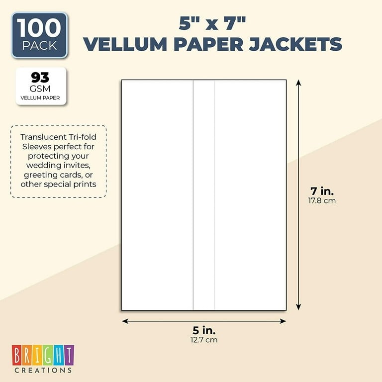 100 Pack Vellum Jackets for 5x7 Invitations, Pre-Folded Bulk Transparent  Paper Envelope Liners for Wedding Cards and Scrapbooking 