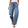 thumbnail image 2 of Asgosdo Women Elastic High Waist Barrel Denim Pants Casual Loose Stretch Jeans with Side Pockets S XXXL, 2 of 5