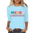 thumbnail image 1 of Pisexur Joyeux Noël T-Shirts pour Femmes Col Rond Manches 3/4 Mode Vacances Tee Tops Mode Ample Automne, 1 of 4
