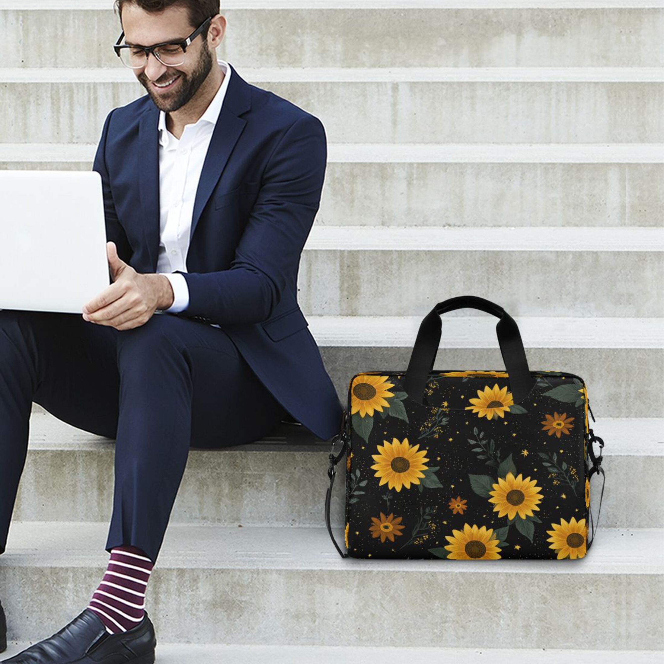 16" Laptop Tote Bag Laptop Sleeve Case Computer Briefcase for Work & Travel Yellow Sunflower Pattern