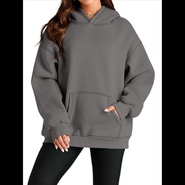 Sudadera Informal de Larga con Capucha para Mujer, Jersey de y Otoño con Bolsillos. Gris Oscuro S