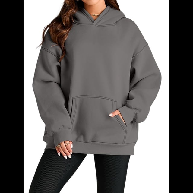 Sudadera Informal de Larga con Capucha para Mujer, Jersey de y Otoño con Bolsillos. Gris Oscuro S