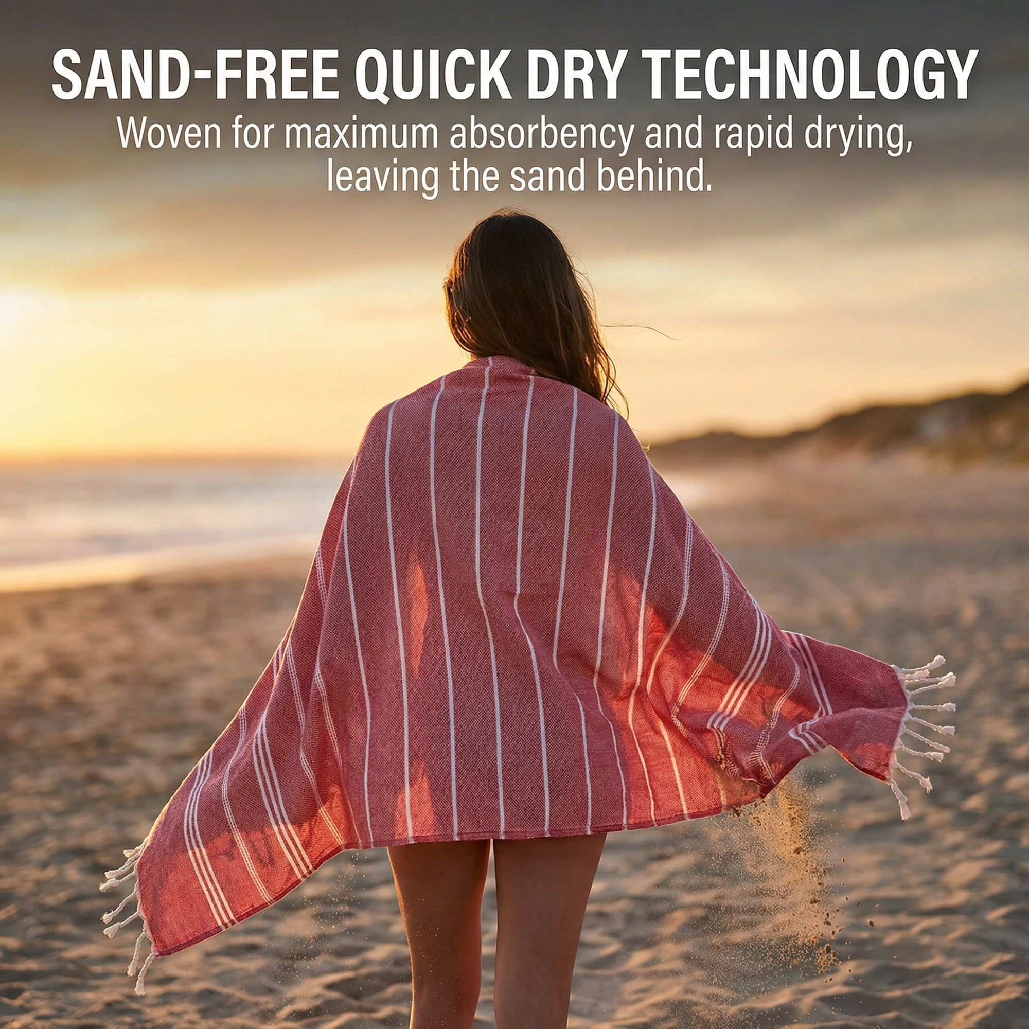 Unique Bargains Stripe Turkish Quick Dry Beach Towel 2 Pack Red 71"x35"