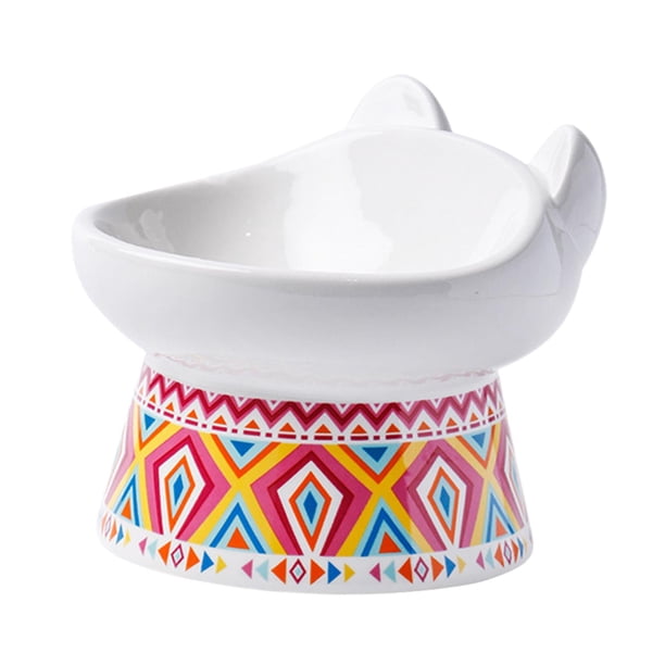 Cuenco elevado individual para gatos y perros, plato de alimentación antideslizante, cuenco de porcelana con cuello Rojo