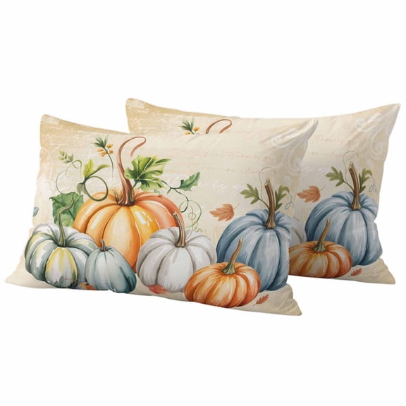 Thanksgiving Pumpkins Outdoor Waterproof Pillow Covers, Fall Pumpkin Leaves Brown Autumn Decorative Rectangle Throw Pillowcase Sofa Cushion Sham for Patio/Couch/Chair, 20"x12" 2 Pack