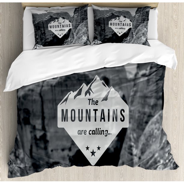 Adventure King Size Duvet Cover Set Mountains Are Calling Landscape Picture With Motivational E Artwork Print Decorative 3 Piece Bedding 2 Pillow Shams Grey Dark By Ambesonne Com Adventure King Size Duvet Cover Set, Dark Grey King Size Bedding Set