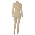 thumbnail image 5 of TiaoBug Women Long Sleeves Yoga Bodysuit High Collar Stretchy Jumpsuit Sport Yoga Workout Leotard Champagne L, 5 of 6