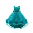 thumbnail image 2 of Girls Sleeveless Flower Girl Dress, Princess Party Gown with Sequin Waist and Tulle Flower Hem, Junior Bridesmaid Wedding Birthday Celebration Dress, Formal Wear for Ages 2-12 Years Mint Green 110, 2 of 8