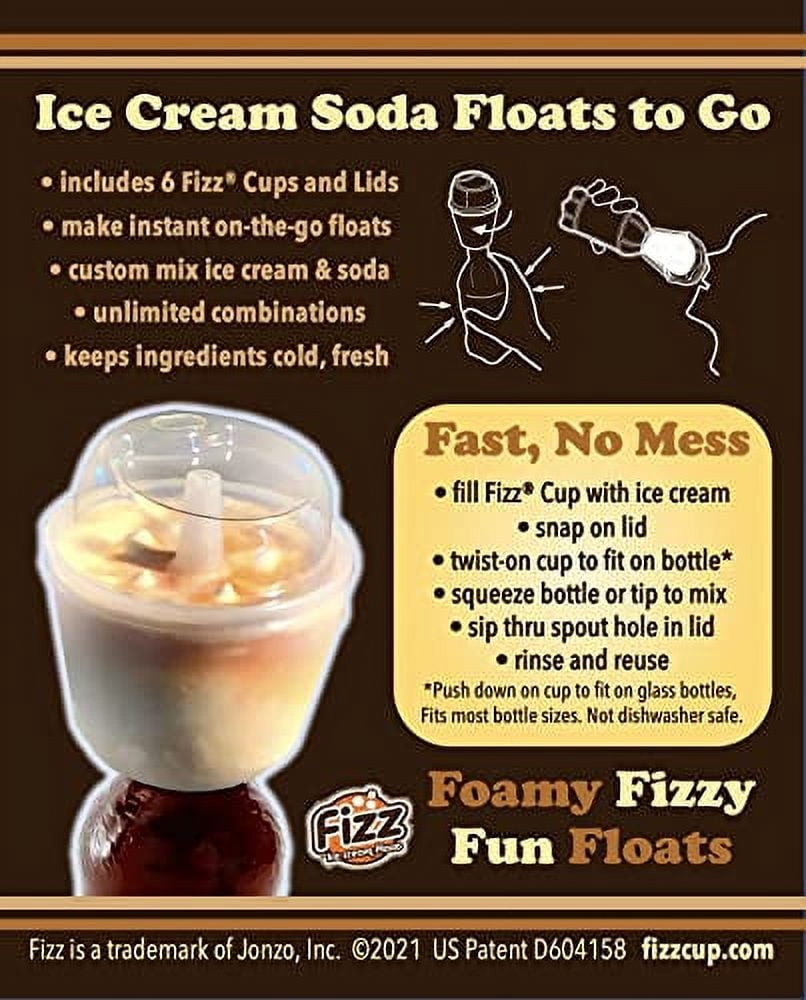 Fizz The Cup On-The-Go Ice Cream Float - Fits Plastic & Glass Soda or Drink Bottles - Leak-Proof Accessories, Tight Seal - Reusable & Portable for Dessert - For Kids & Adults 12-Pack