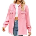 thumbnail image 2 of Summer Tops Denim Furred Edge Washed Fringe Top Casual Long Sleeve Summer Shirts for Women Pink S, 2 of 5