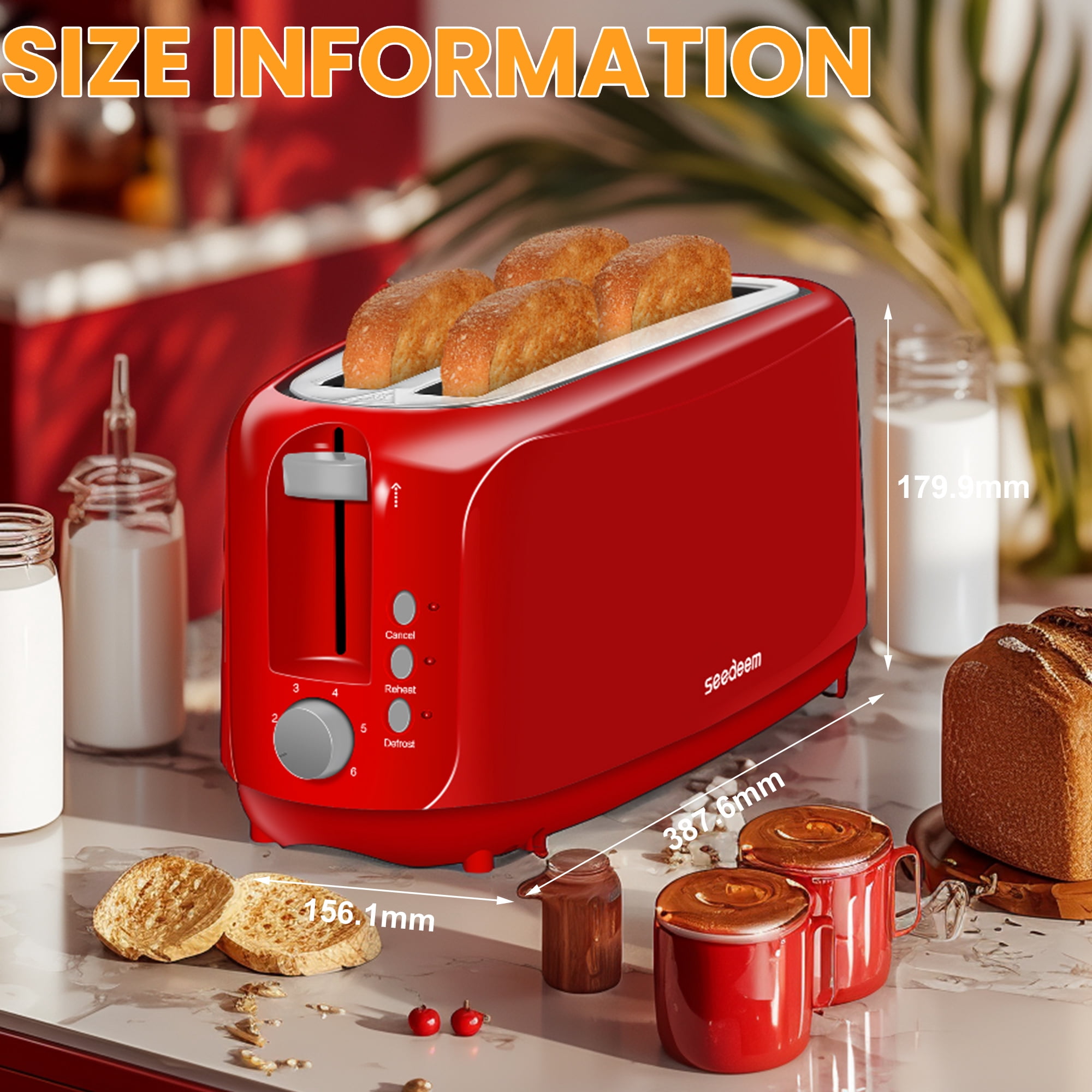 【Ultra-Slim Space-Saving】4-Slice Long Slot Toaster, Dual 10-Inch Slots, 6 Shade Settings with Cancel/Reheat/Defrost, Removable Crumb Tray, Easy to Store Vertically