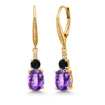 Gem Stone King 18K Yellow Gold Plated Silver Red Rhodolite Garnet and White Lab Grown Diamond Dangle Earrings for Women (4.77 Cttw, Oval 9X7MM)