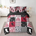 thumbnail image 3 of Manfei Eat Sleep Hockey 7pcs Bedding Comforter Set for Boys, Stripes Abstract Queen Bedding Sets, Grey Red Patchwork Plaid Reversible Queen Sheet Sets, Luxury Bedroom Decor, 3 of 8
