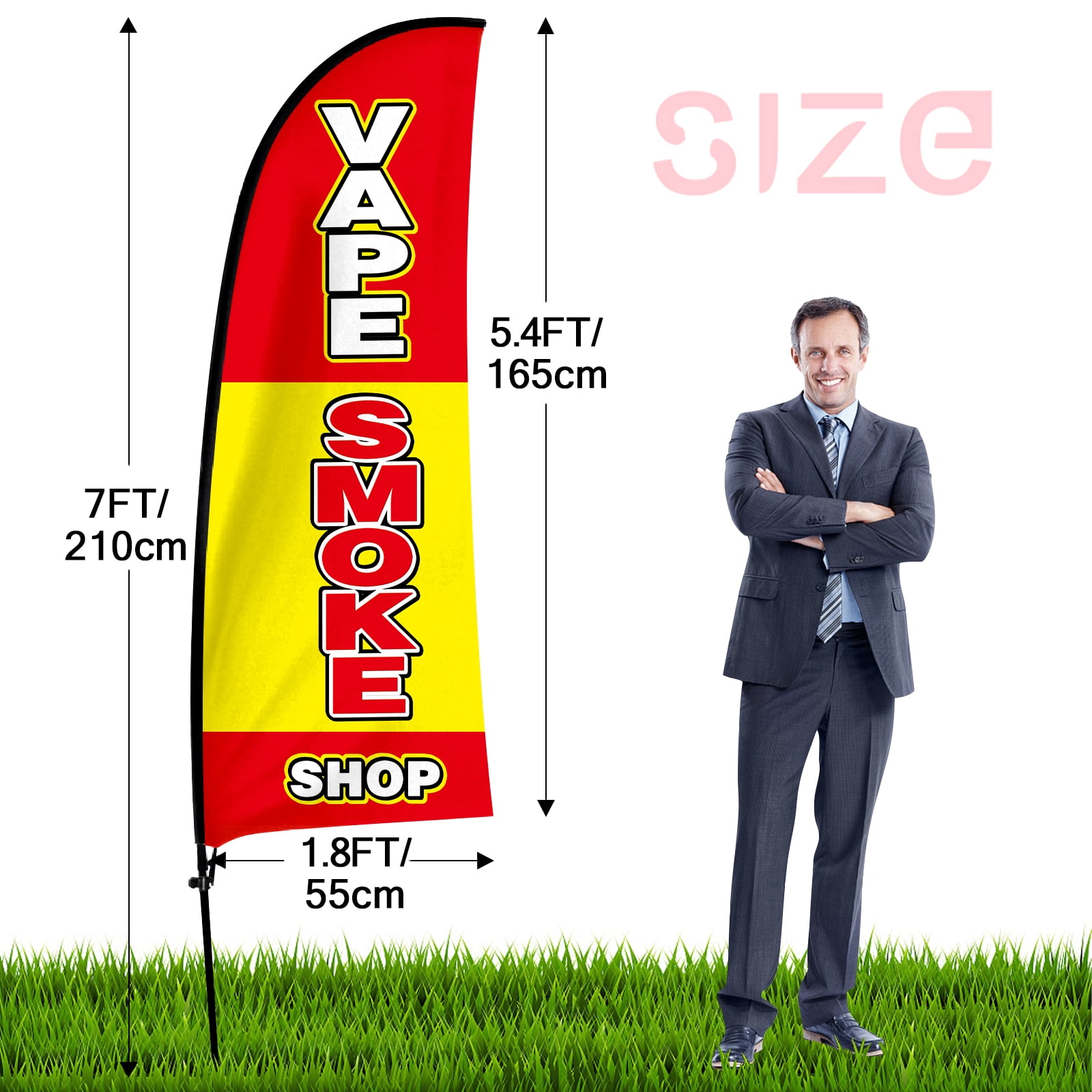 QSUM Smoke Shop Sign Feather Flag with Pole Kit,7FT Smoke Shop Decoration Display, Smoke Shop Business Sign,Smoke Shop Swooper Flag，Advertising Flag