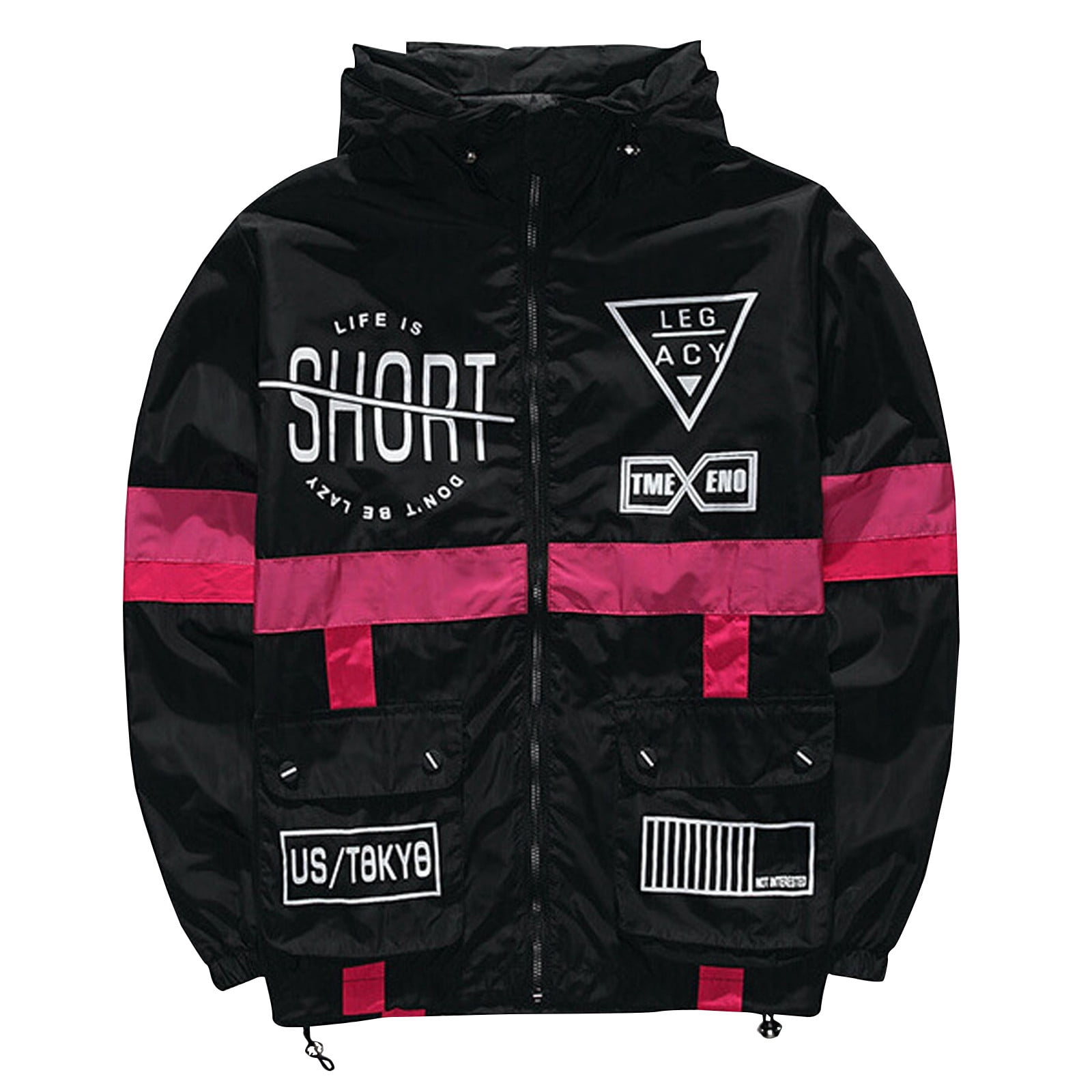 Fiudx Men Hooded Jacket Windbreaker Colorblock Printing Coat Hip-Hop Style Blouse Men's Shorts, Size: 3XL