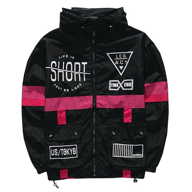 Chaqueta con capucha para hombre Chaqueta cortavientos con estampado de bloques de colores Blusa estilo hip-hop Pompotops oipoqjl29784