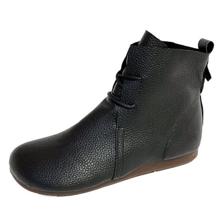 

ZIZOCWA Women S Shoes Boots Leather Women 11 Fashion Women Comfortable Solid Color Autumn Flat Lace Up Short Booties Round Toe Shoes Boots For Women Under 25