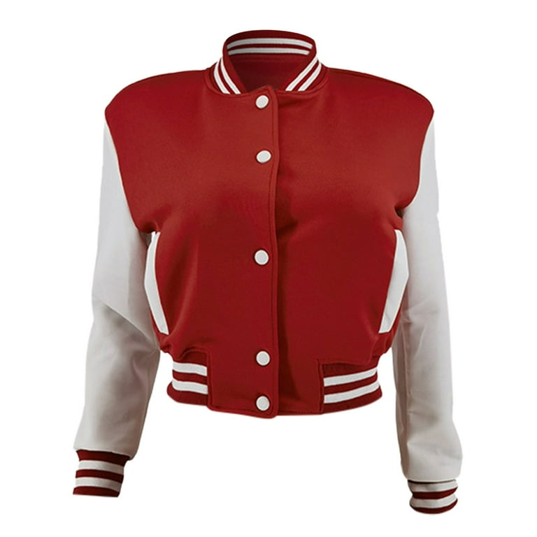 ZHIZAIHU Women's Hit Color Varsity Jackets Crew Neck Long ZHIZAIHU Women's Hit Color Varsity Jackets Crew Neck Long
