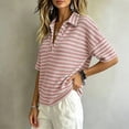 thumbnail image 3 of GigrtiJin Women's Short Sleeve T Shirts Striped V Neck Collared T Shirts Womens Casual Pull On Cropped Outdoor Tees with Button, 3 of 5