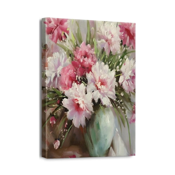 Colorful Wildflower Painting 12X16Inch Framed Pink Flower Canvas Wall Art, Abstract Floral Poster for Bathroom, Bedroom, Living Room Decor. Pop Preppy Style Botanical Pictures