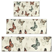 Beige Butterfly Pattern Kitchen Rugs Sets Of 3,Kitchen Runner Rugs Non Skid Washable,Decorative Kitchen Floor Mats for Kitchen,Sink,Laundry,17"x30" 17"x47" 17"x59"