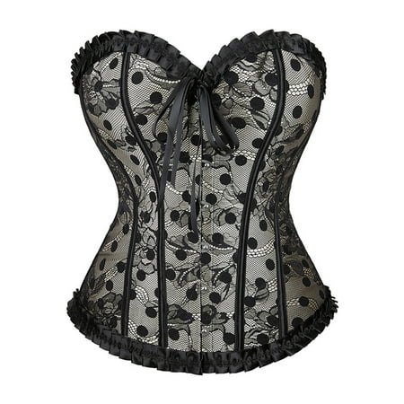 UAYOTSE Women s Lace Up Boned Overbust Corset Bustier Lingerie Bodyshaper Top Shapewear Control Black XXL
