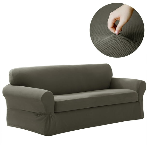 Zenna Home Pixel 2Piece Stretch Sofa Furniture Slipcover, Dark Olive