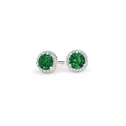 PJ JEWELRY 10k White Gold 4 Ct Round Created Emerald Halo Stud Earrings