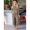 thumbnail image 3 of 3 Piece Lounge Sets for Women Airplane Travel Outfits 2025 Fall Cardigan Sleeveless Top Pants Sets Khaki L, 3 of 5