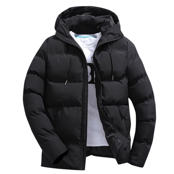 Rinsvye Men Autumn and Winter Mens Coat Snow Solid Zipper Hooded Loose Men Winter Coats with Hood Outdoor Cotton Coat Top Winter for Men Blouse Jacket