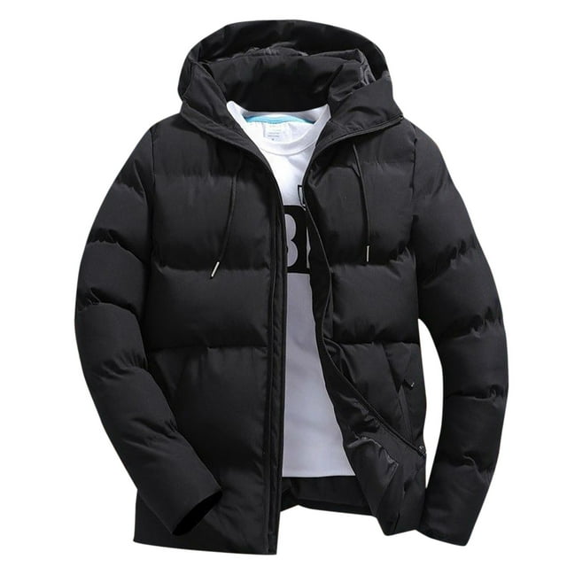 Kcodviy Men Autumn and Winter Jackets for Men Solid Zipper Hooded Loose Mens Long Wool Coats Winter Outdoor Coat Top Blouse