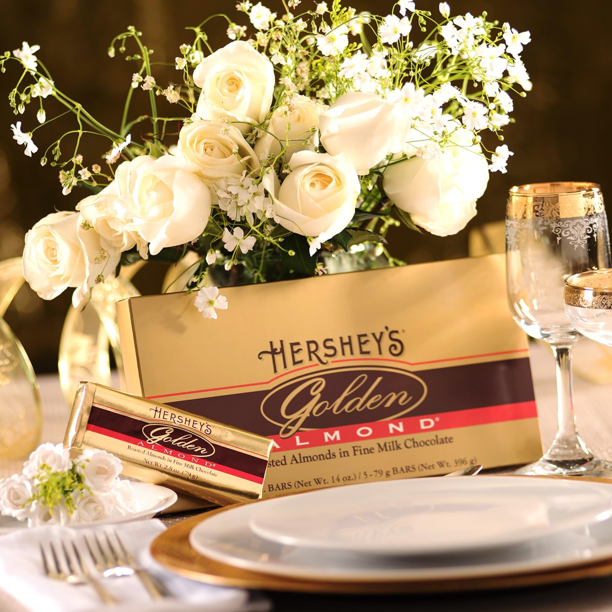 Hersheys Golden Almond Chocolate Bar, Roasted Almonds In Fine Milk Chocolate Candy Bar, Individually Wrapped Bars In Gift Box, 14 Ounce Box