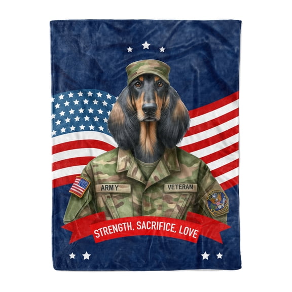 Happy Father's Day Honoring Veterans Afghan Hound in Army Uniform Cozy Fleece Blanket Dog Lover Warm Soft Throw Blanket - 13007