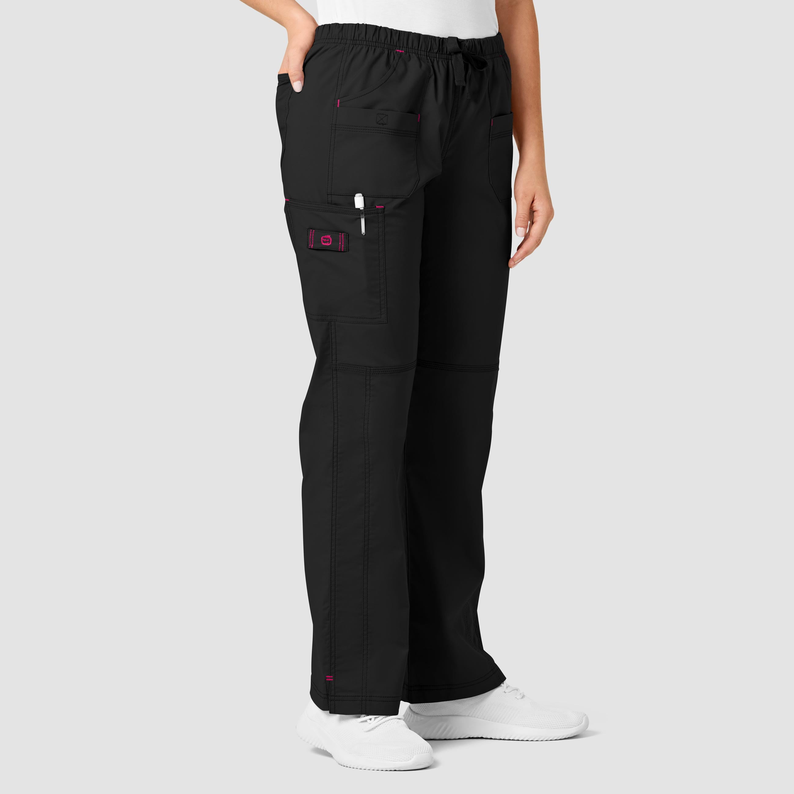 Wink WonderFLEX Women's Faith Multi-Pocket Cargo Scrub Pant, Black, XXS Petite