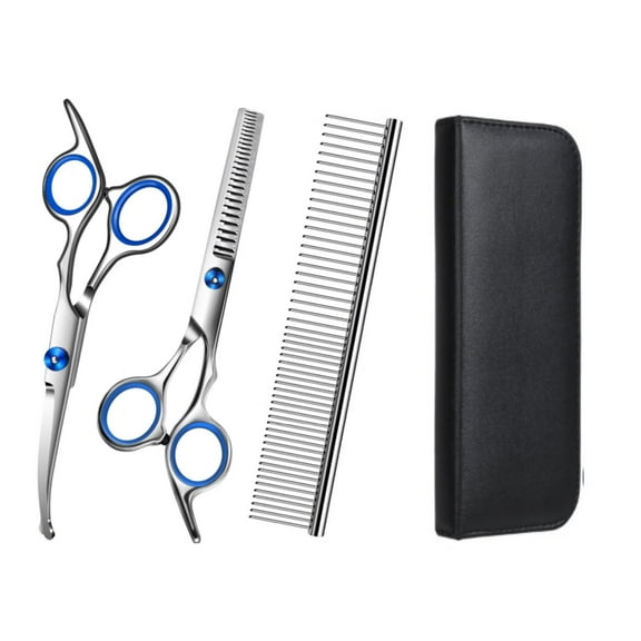 Dog Scissors for Grooming with Safety Round Tip,Dog Grooming Kit,Dog Shears Set,Incude Thinning,Curved Grooming Scissors and Comb for Pets.Suitable for The Right Hand