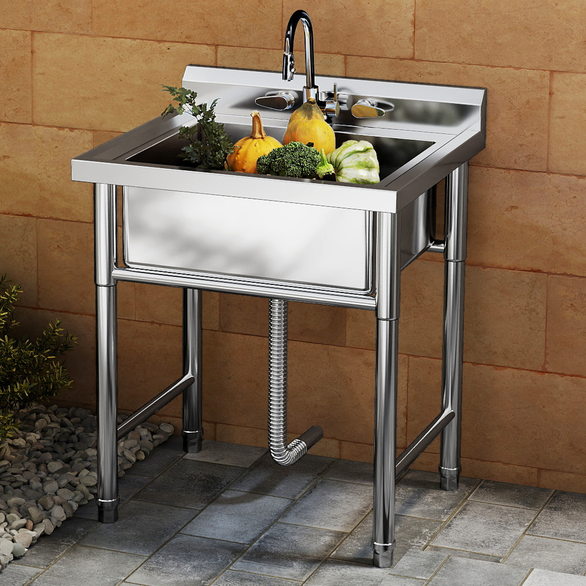 Uforic Stainless Steel Utility Sink, Single Bowl NSF Commercial Sink for Restaurant Laundry Bathroom Garage